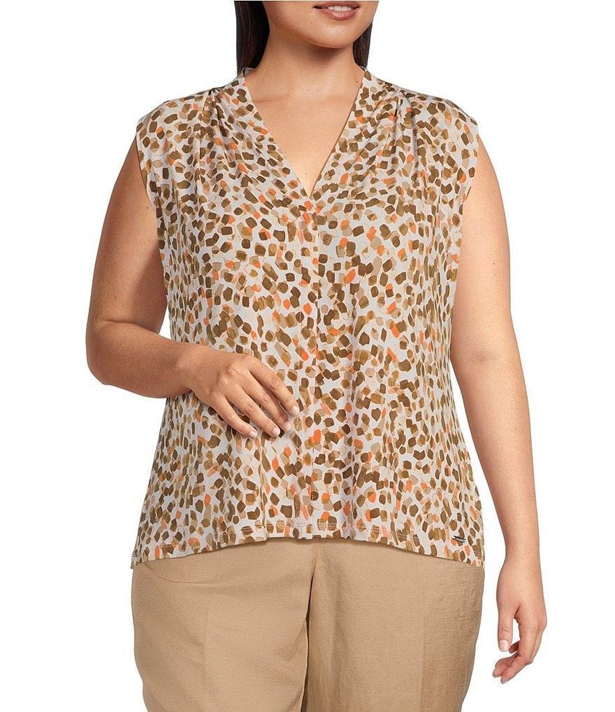 Calvin Klein Plus Size Knit Confetti Print V-Neck Sleeveless Cami Product Image