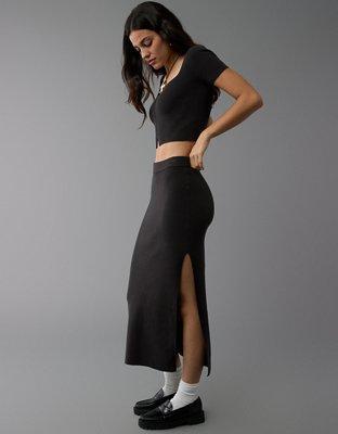 AE High-Waisted Sweater Slit Midi Skirt product image