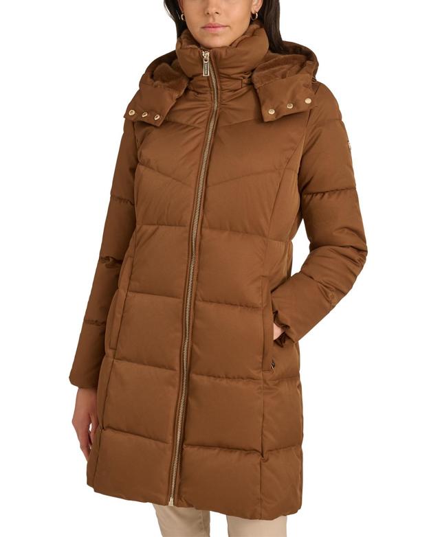 Calvin Klein Womens Hooded Faux-Fur-Lined Midi Puffer Coat Product Image