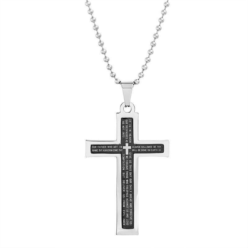 1913 Mens Two Tone Stainless Steel Cross Pendant Necklace with Lords Prayer Multicolor Product Image