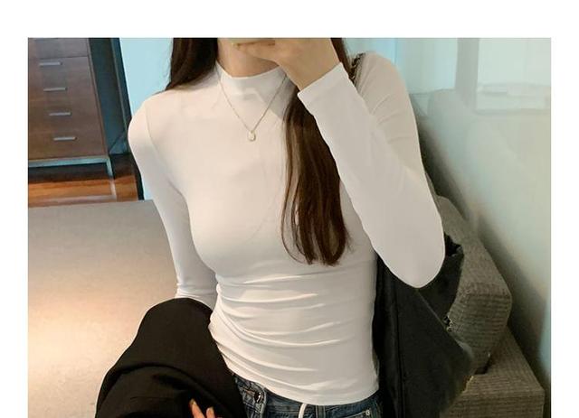 Long-Sleeve High Neck Plain Tee Product Image