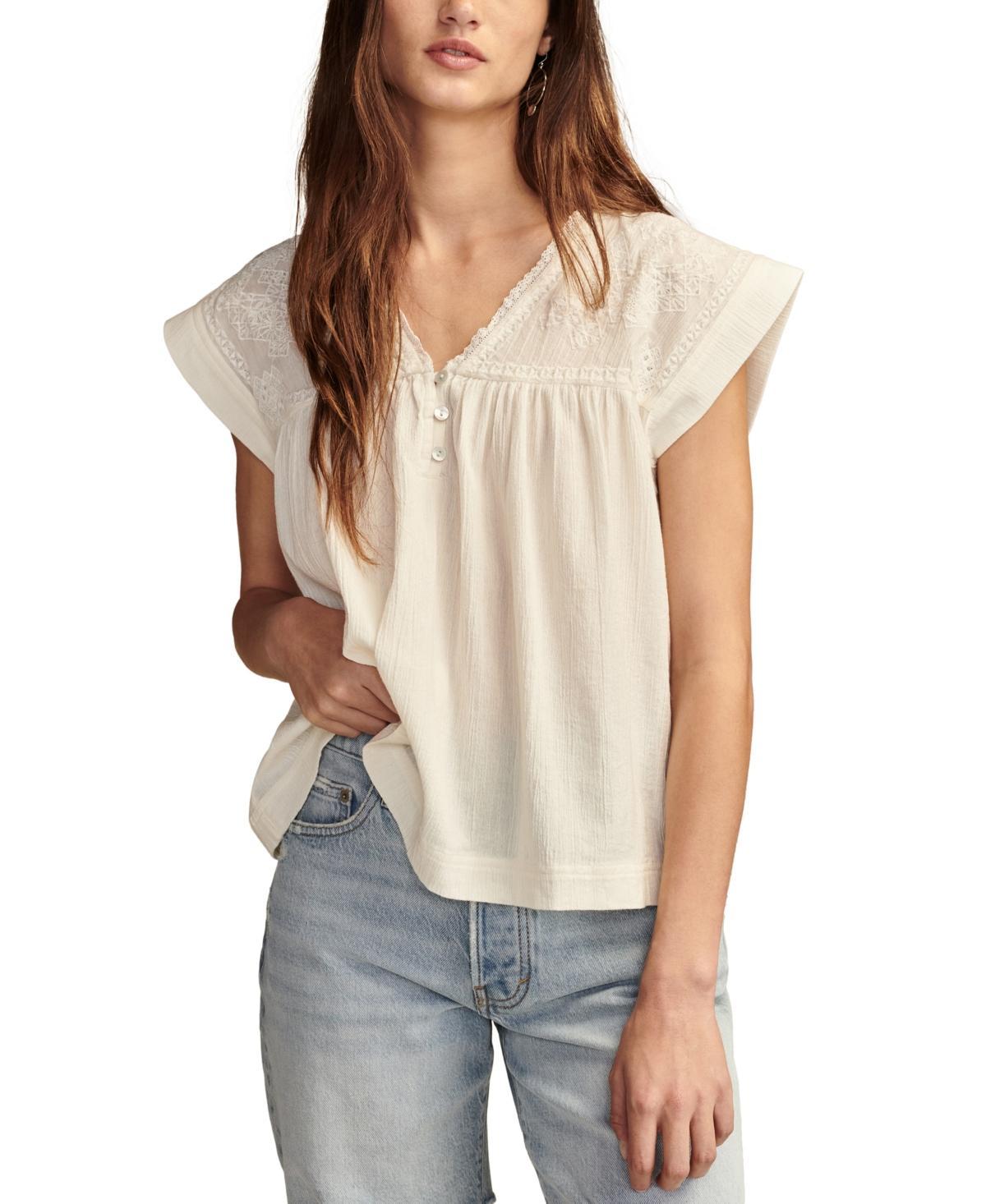 Lucky Brand Womens Cotton Band-Sleeve Yoke Top Product Image