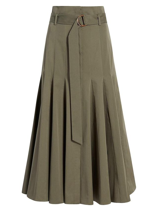 Womens Drop-Waist Pleated Midi-Skirt - Olive Green - Size 2 Product Image