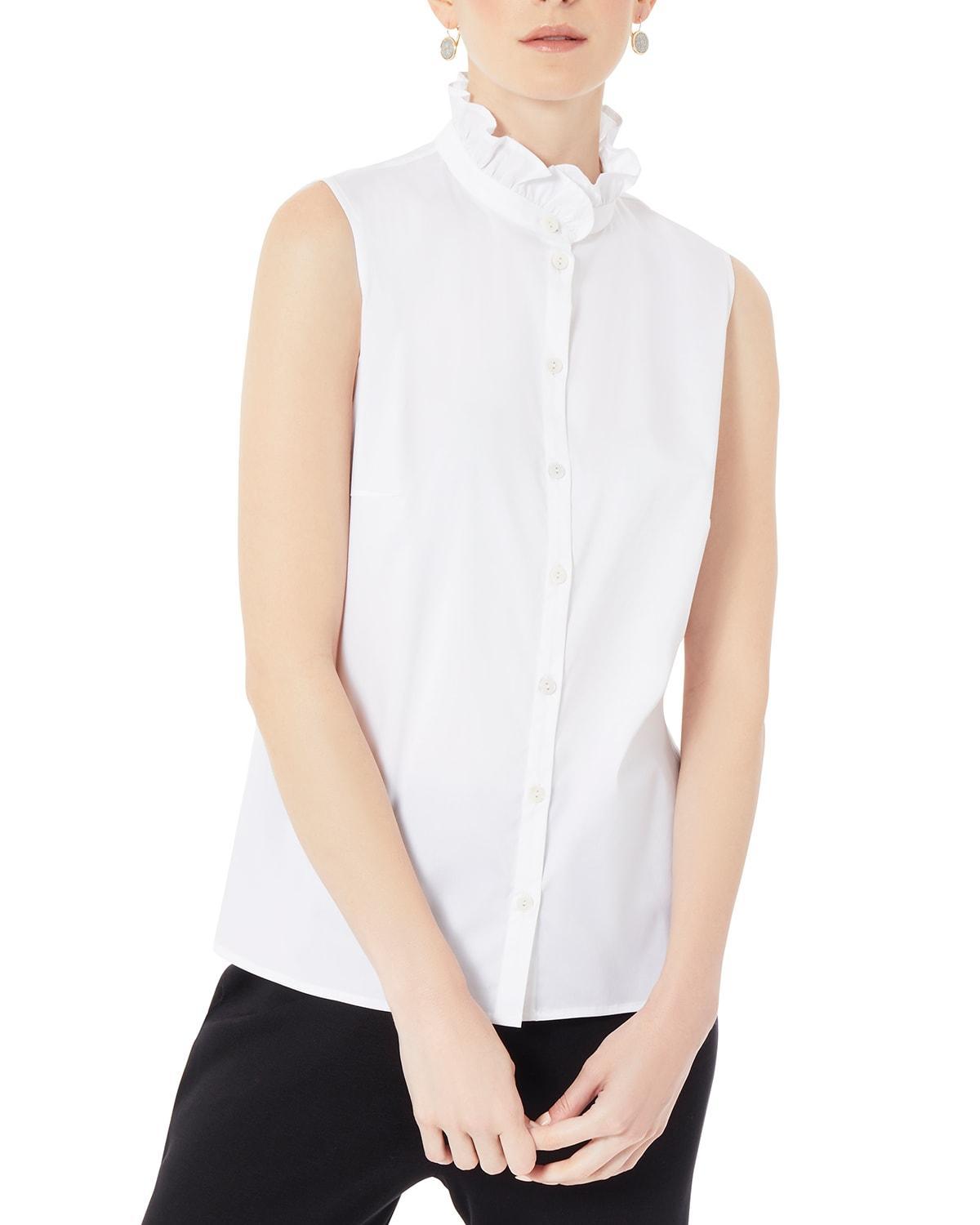 Womens Ruffle Neck Stretch Cotton Blouse Product Image