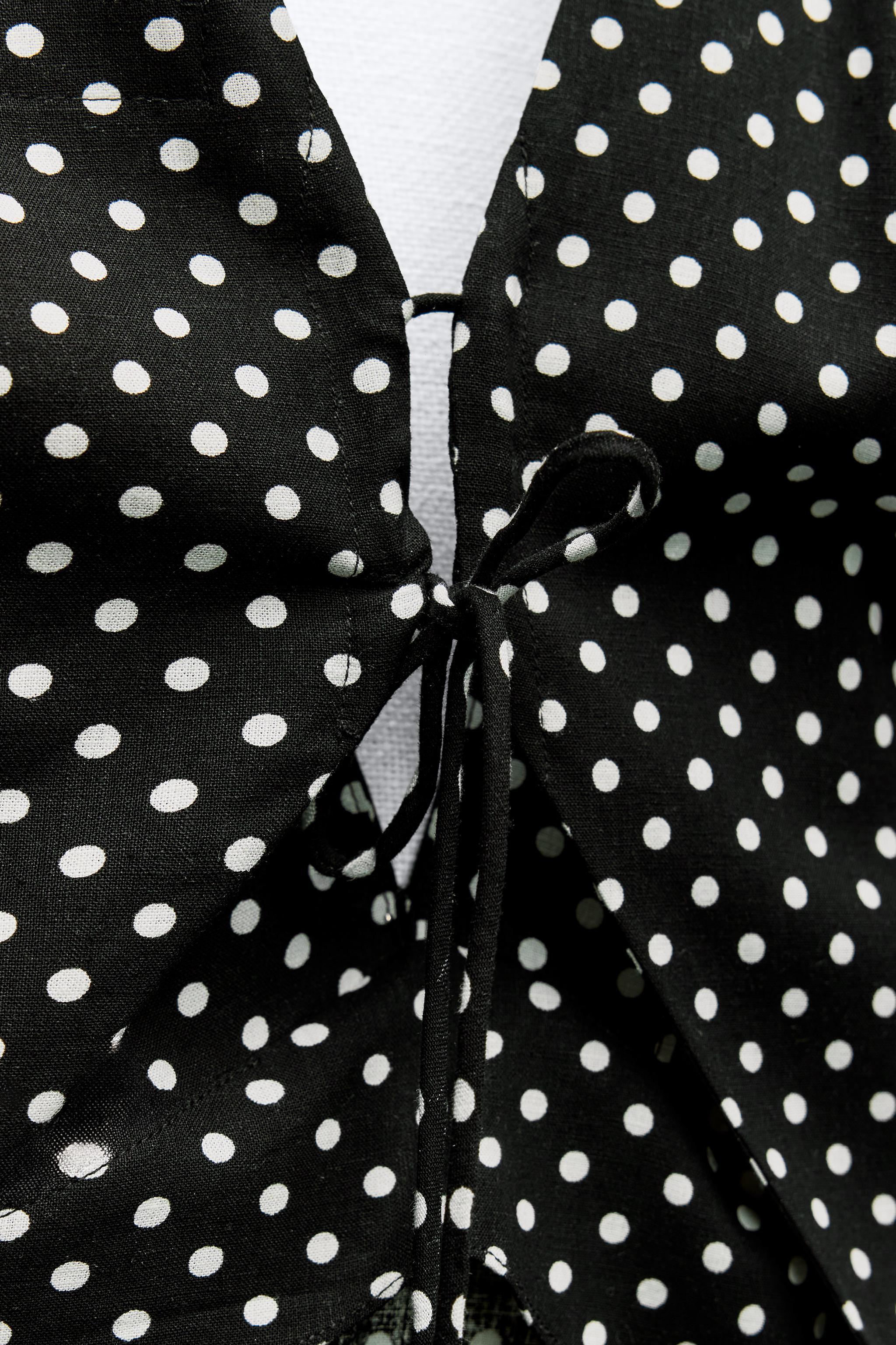 LINEN BLEND POLKA DOT MIDI DRESS Product Image