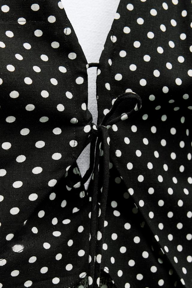 LINEN BLEND POLKA DOT MIDI DRESS Product Image