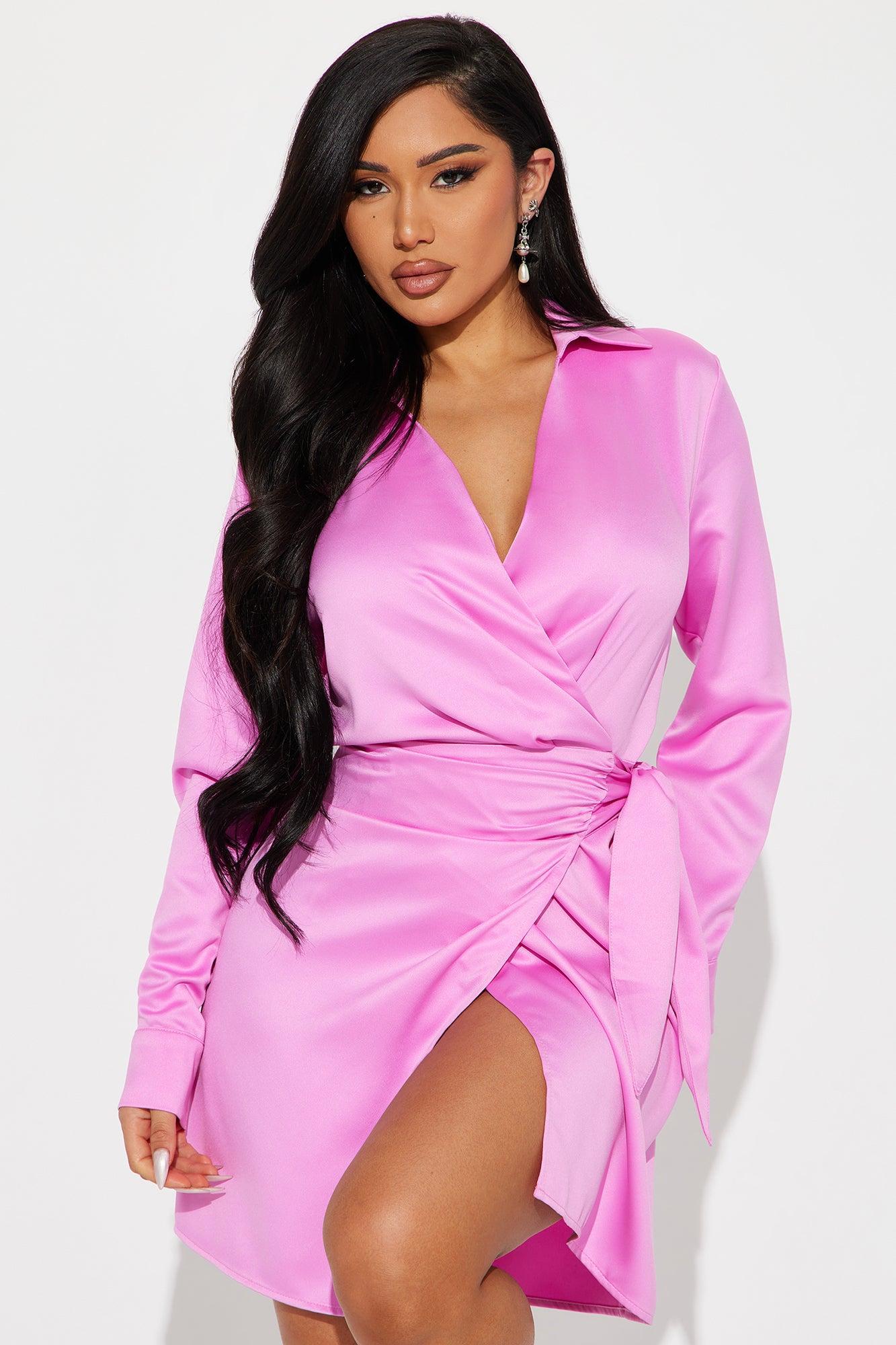 Mary Satin Shirt Dress - Pink Product Image