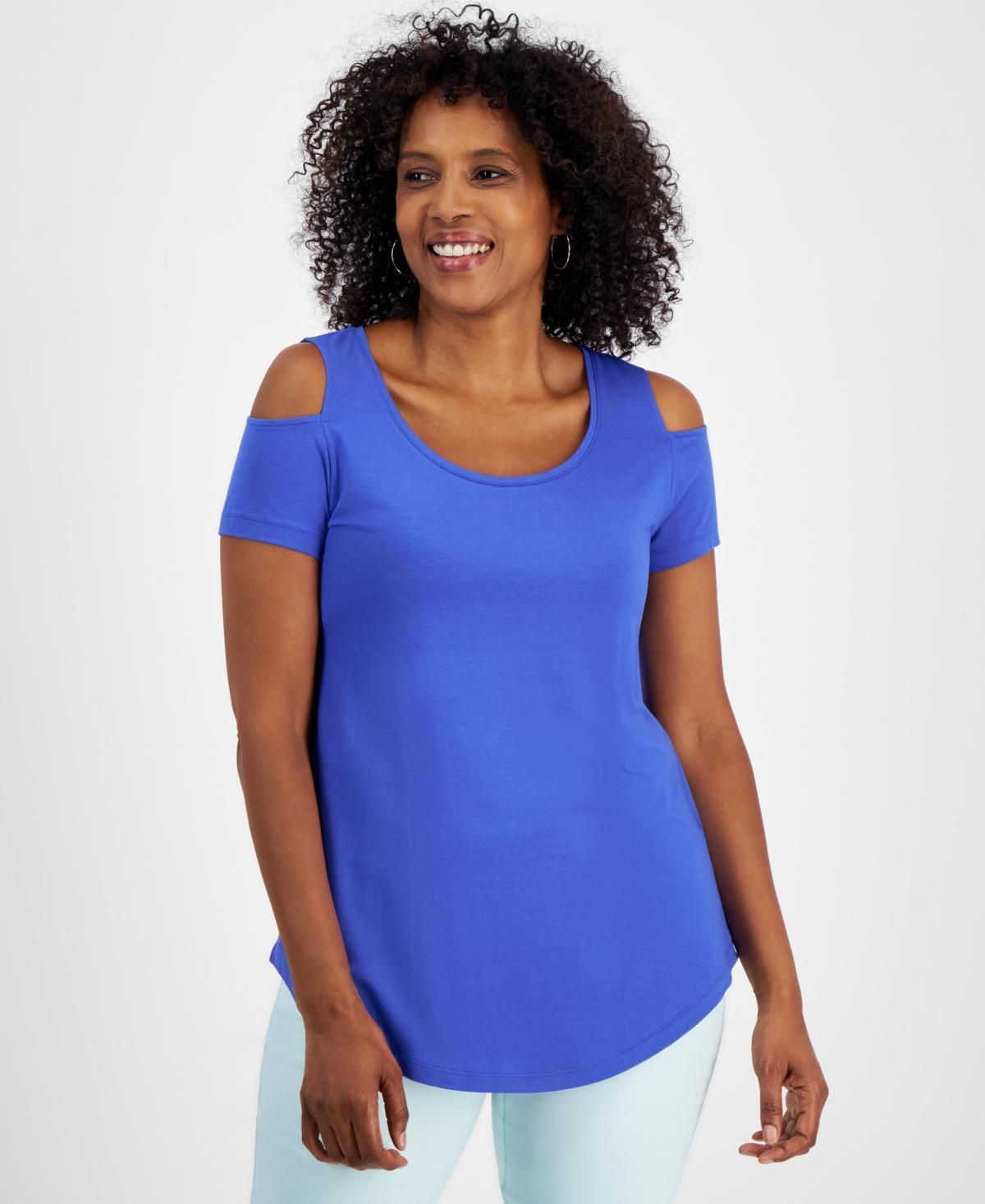 Women's Short Sleeve Scoop-Neck Cold-Shoulder Top, Created for Macy's  Product Image