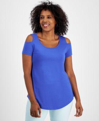 Women's Short Sleeve Scoop-Neck Cold-Shoulder Top, Created for Macy's  Product Image