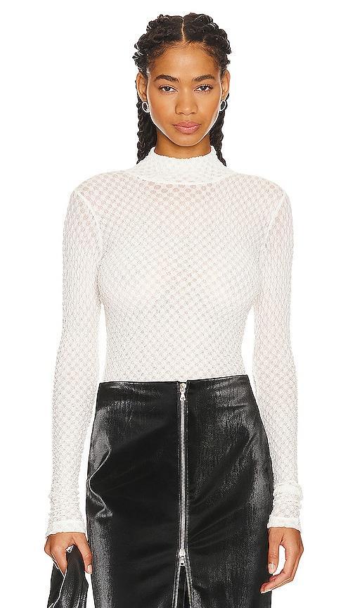 FRAME Mesh Turtleneck in White. Product Image