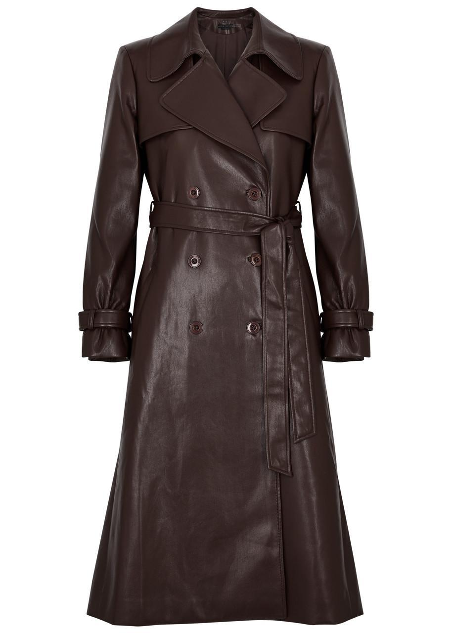 Elicia Faux Leather Trench Coat In Brown Product Image