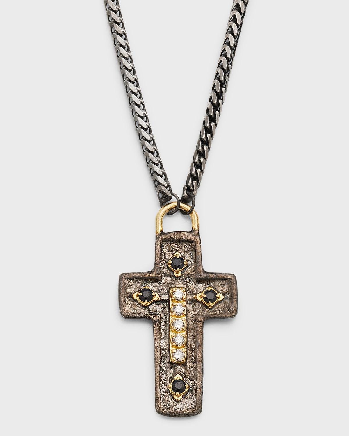 Mens Artifact Cross Pendant with Black Sapphire and Diamonds Product Image