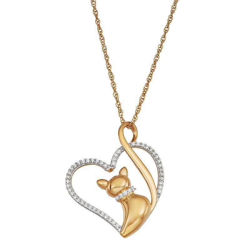 Jewelexcess Two Tone Sterling Silver 1/6 Carat T.W. Diamond Cat Heart Pendant Necklace, Womens Yellow Product Image