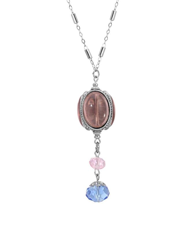 1928 Silver Tone Pink Spinner Blue Drop Necklace, Womens Product Image