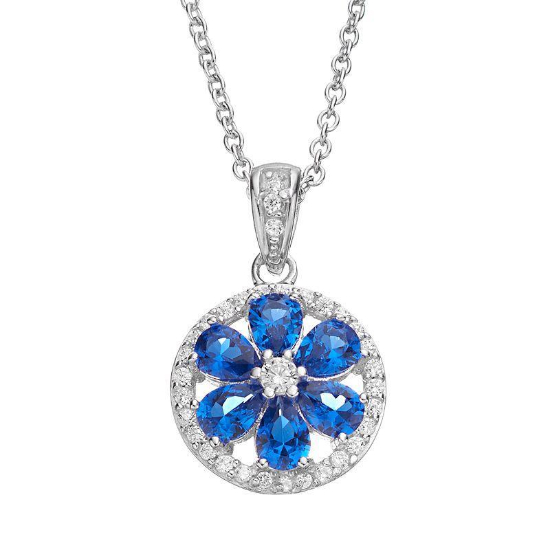 Sophie MillerLab-Created Blue Spinel & Cubic Zirconia Sterling Silver Flower Halo Pendant Necklace, Womens Product Image