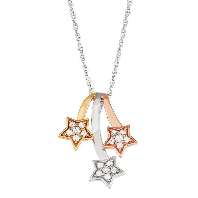 Jewelexcess Tri-Tone Sterling Silver 1/3 Carat T.W. Diamond Falling Star Pendant Necklace, Womens Product Image