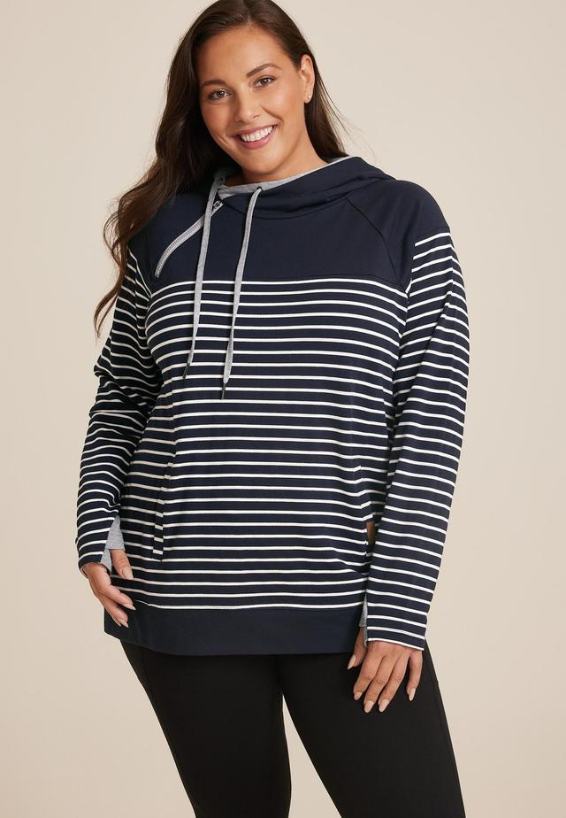 Maurices Plus Size Womens Homeward Striped Colorblock Hoodie Blue Size 4X Product Image