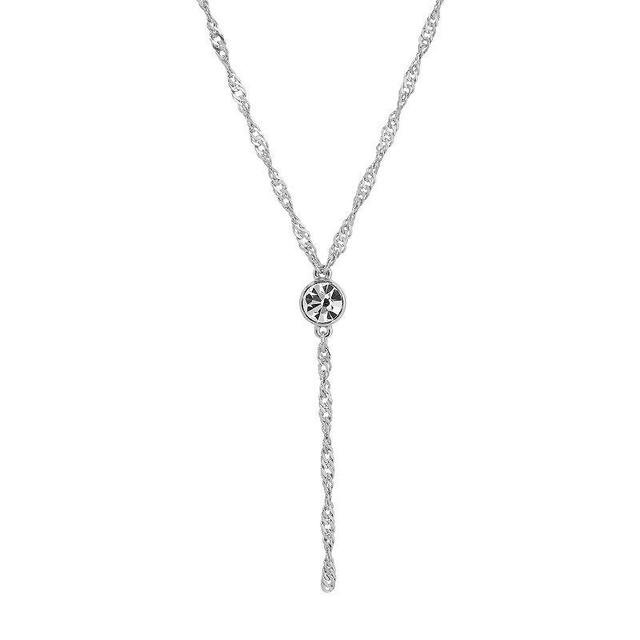 1928 Silver Tone Crystal Chain Y-Necklace, Womens, White Product Image