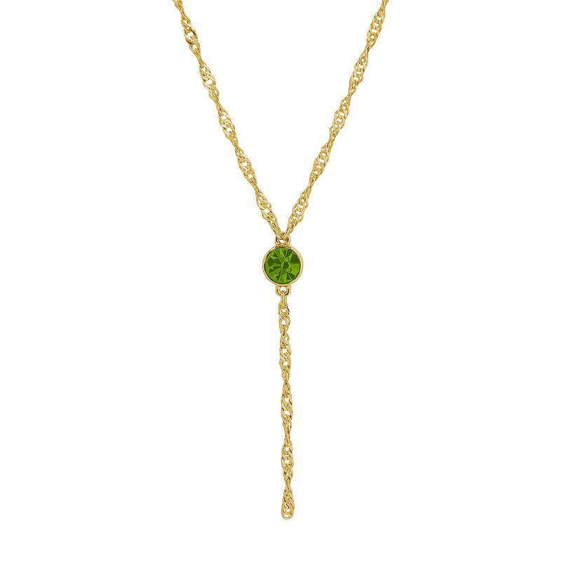 1928 Gold Tone Crystal Y-Necklace, Womens, Green Product Image