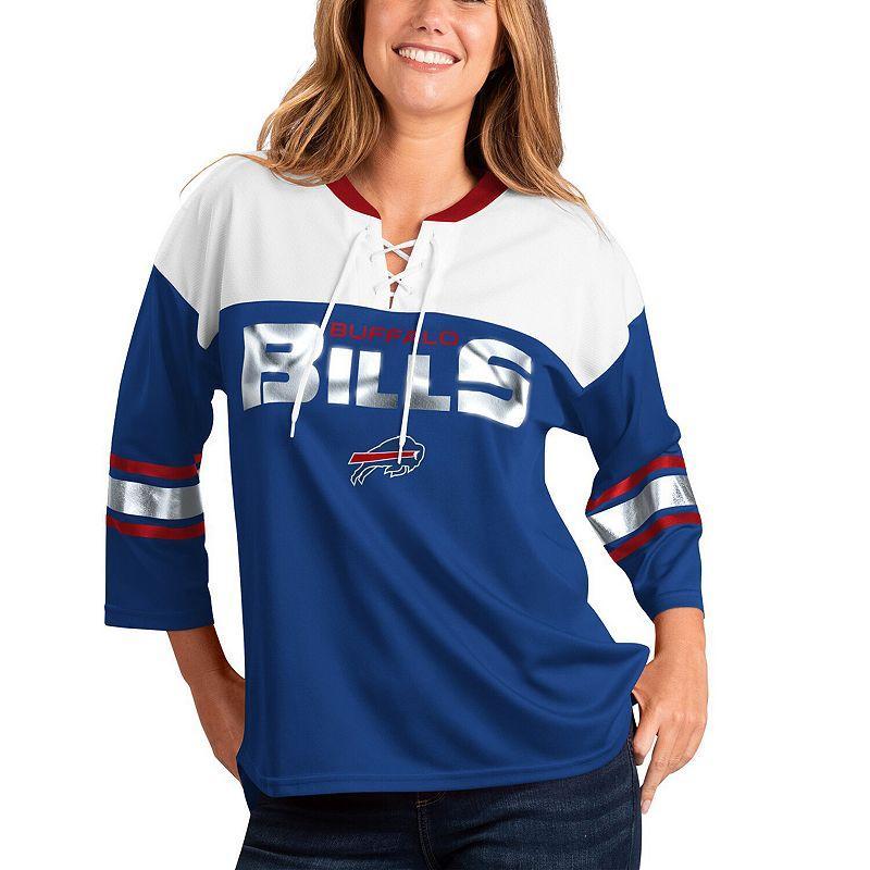 Womens G-III 4Her by Carl Banks Royal/White Buffalo Bills Double Team Three-Quarter Sleeve Lace-Up T-Shirt Product Image