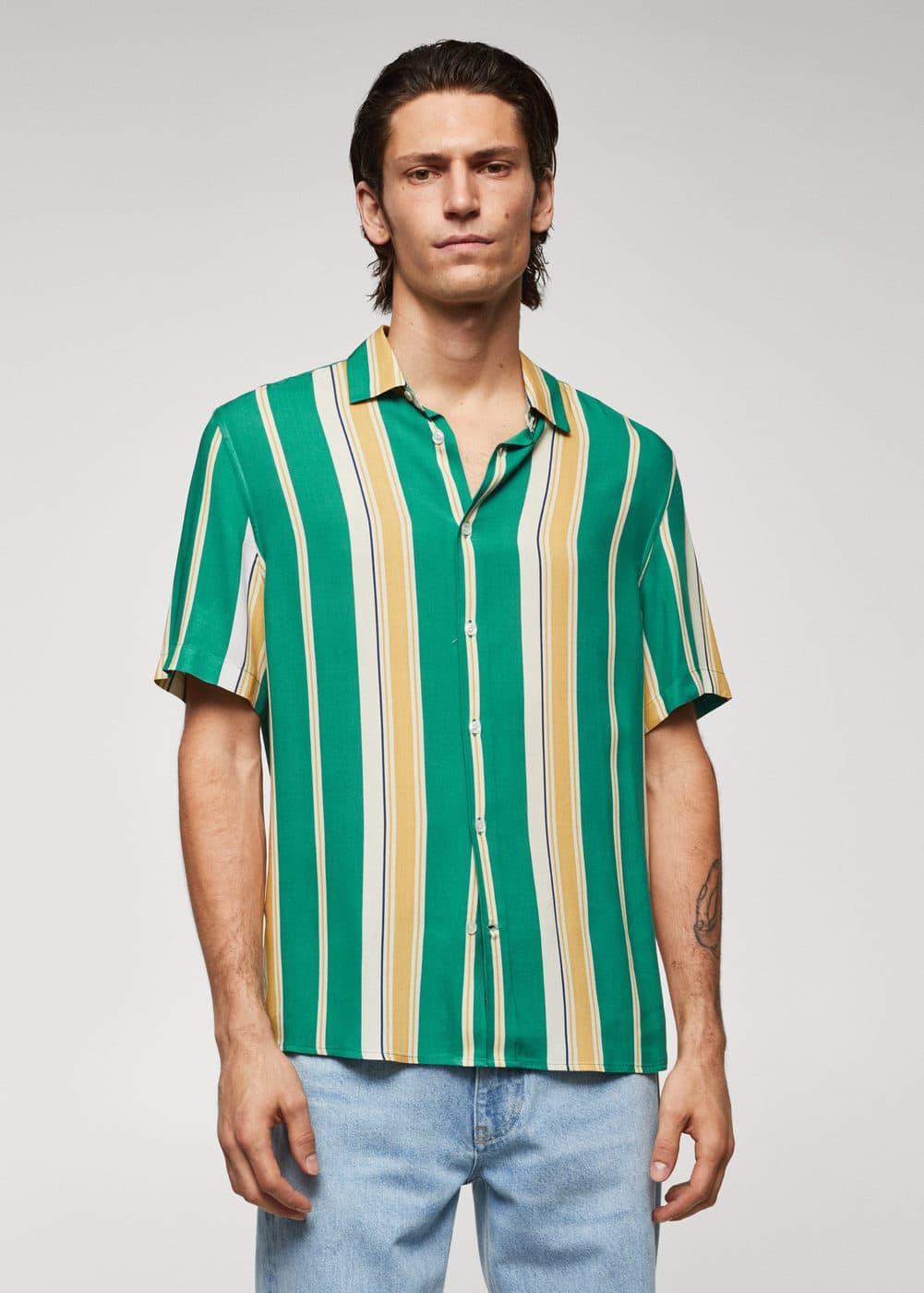 MANGO MAN - Short sleeve striped shirt greenMen Product Image