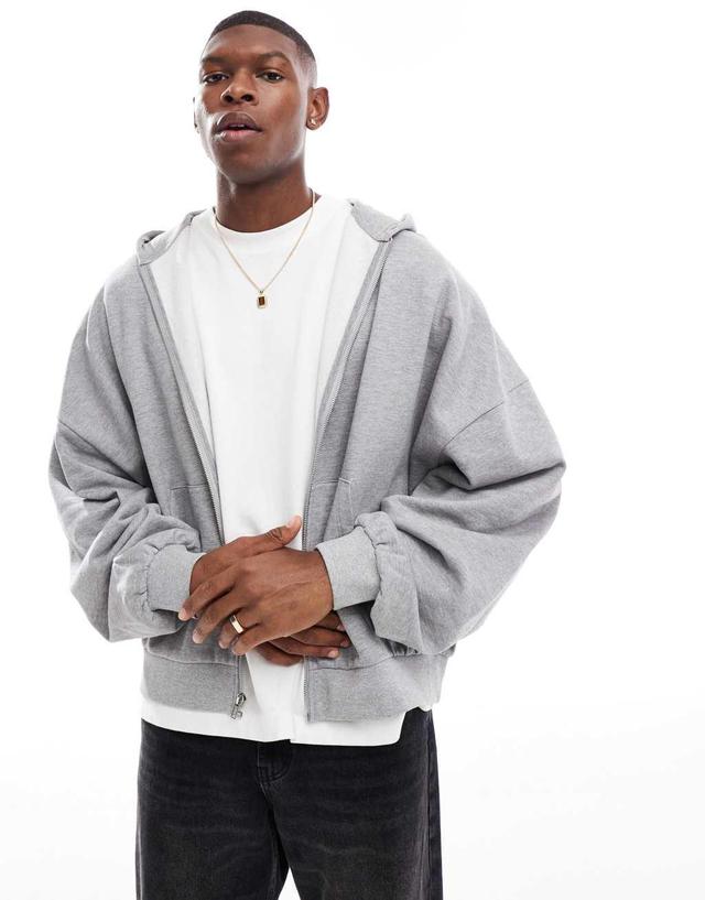 ASOS DESIGN essential extreme oversized zip through hoodie in gray heather Product Image