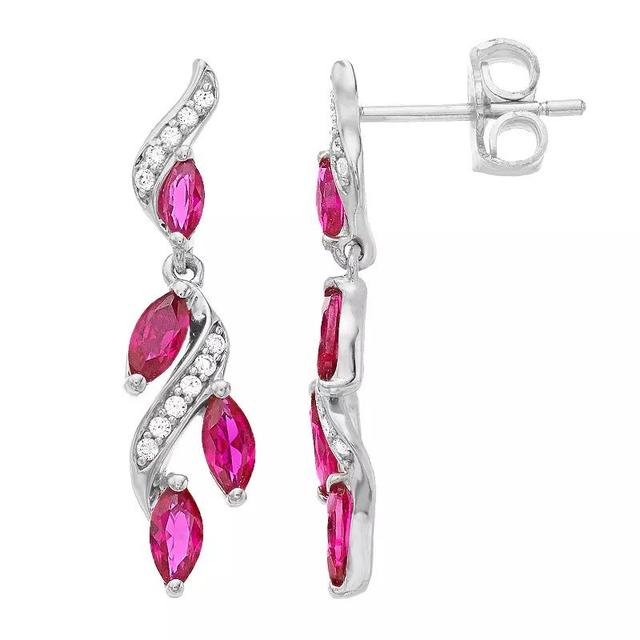 Sterling Silver Lab-Created Ruby & Lab-Created White Sapphire Earrings, Womens Product Image