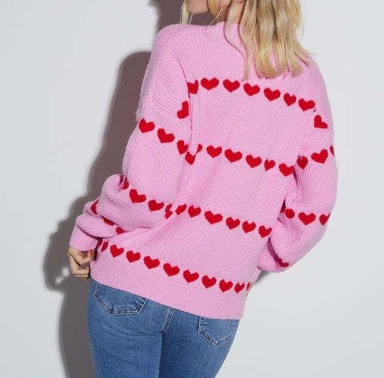 Round Neck Heart Jacquard Sweater Product Image