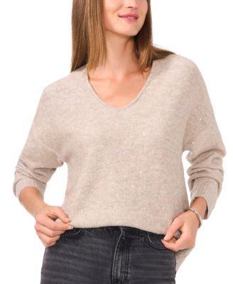 Women's Sequin V-Neck Sweater  Product Image