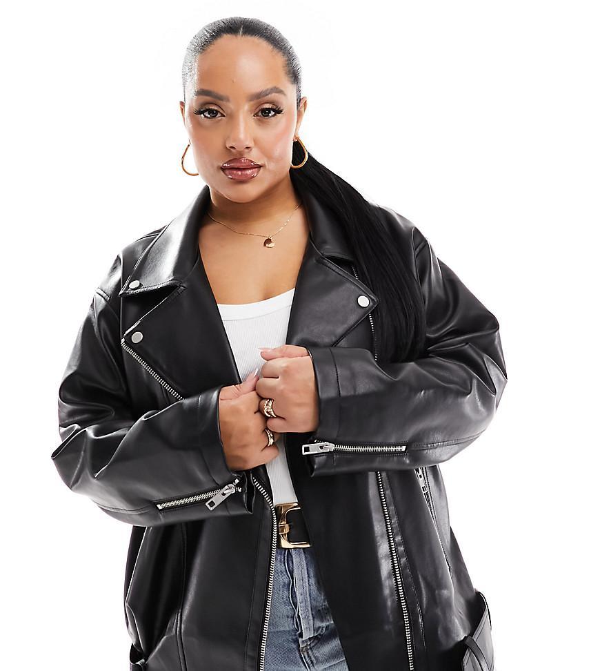 ASOS DESIGN Curve longline oversized faux leather biker jacket Product Image