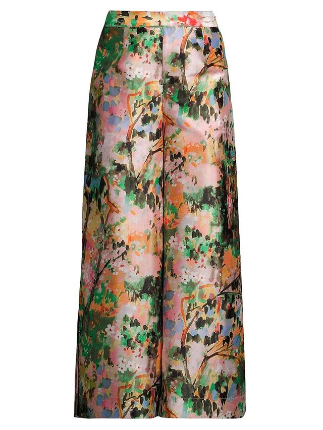 Womens Silk Painterly Palazzo Pants Product Image