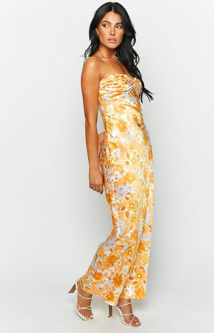 Ashley Orange Floral Formal Maxi Dress Product Image