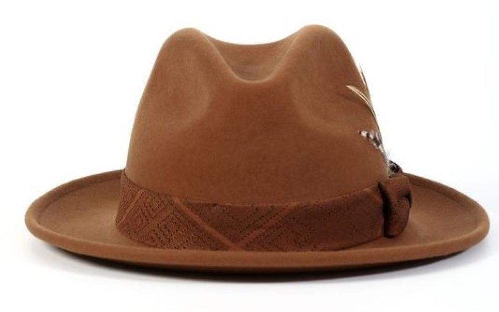 Cognac Wool Felt Dress Hat with Feather Accent Product Image