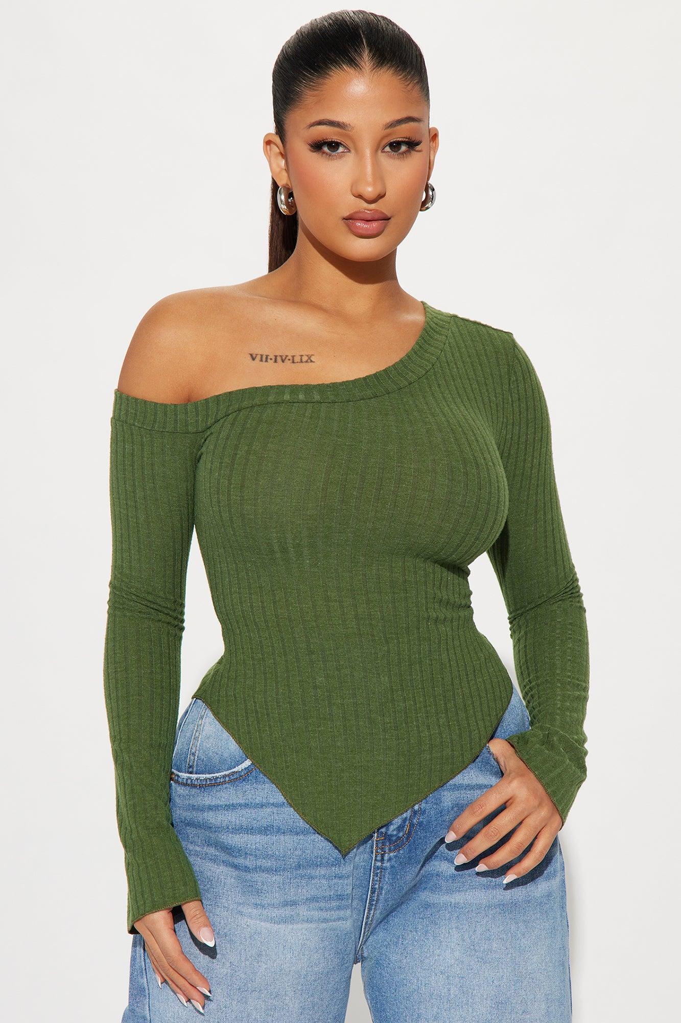 Too Good One Shoulder Top - Olive product image