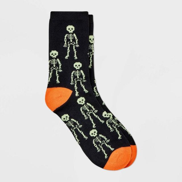 Womens Glow-in-the-Dark Skeletons Halloween Crew Socks - Hyde & EEK! Boutique Black/Orange 4-10 Product Image