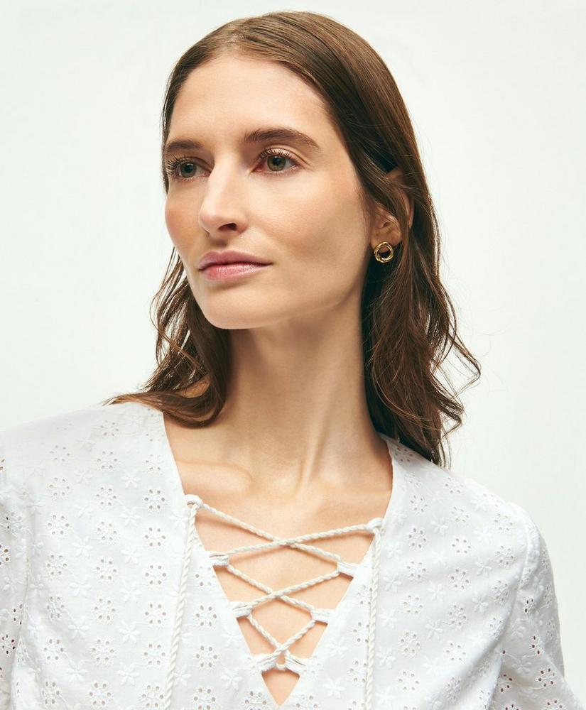 Eyelet Tie Neck Blouse Product Image