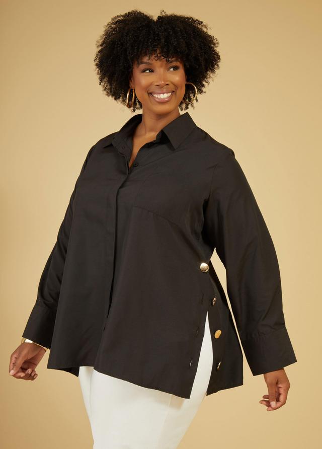 Plus Size Button Detailed Poplin Shirt Ashley Stewart Product Image