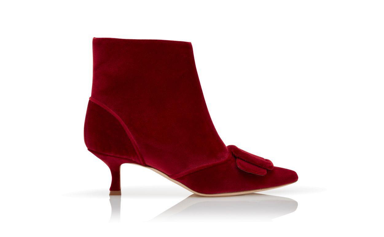 BAYLOW Red Velvet Buckle Detail Ankle Boots Product Image