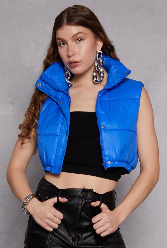 Womens Daisy Snap Button Zip Front Cropped Puffer Vest Product Image