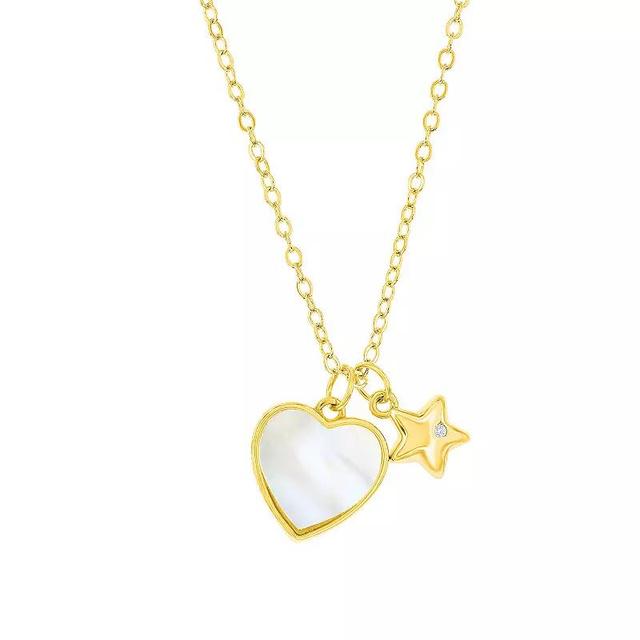 Argento Bella Sterling Silver Mother-of-Pearl Heart & Star Necklace, Womens Gold Tone Product Image