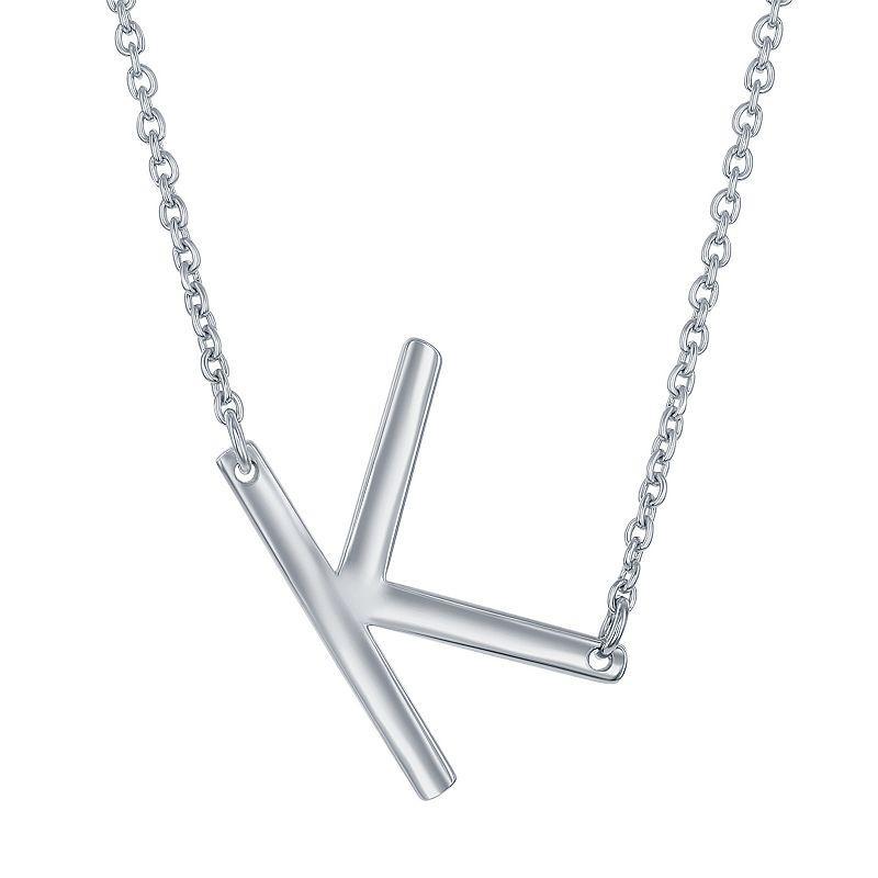 Sterling Silver Sideways Initial Necklace, Womens Sterling J Product Image