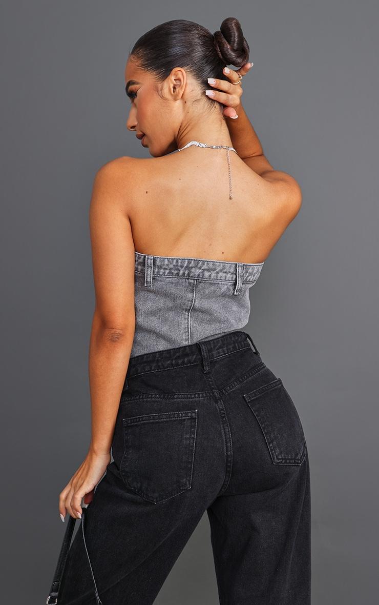 Petite Grey Denim Button Detail Corset Product Image