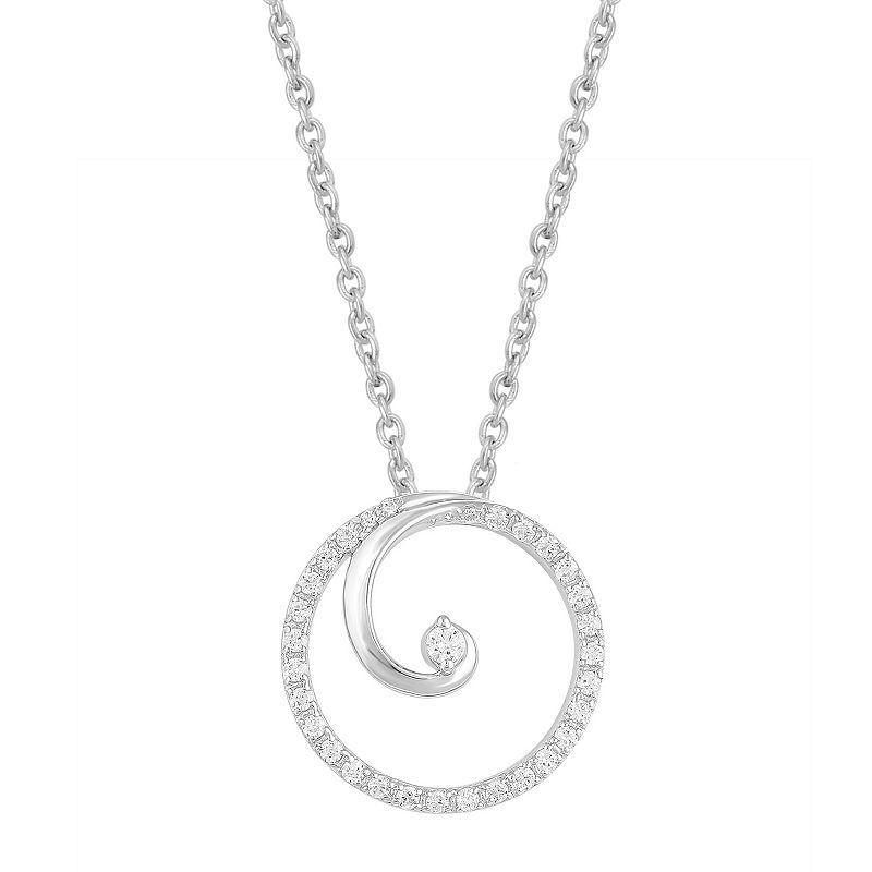 Royal Aura Sterling Silver 1/5 Carat T.W. Diamond Circle Swirl Pendant Necklace, Womens White Product Image