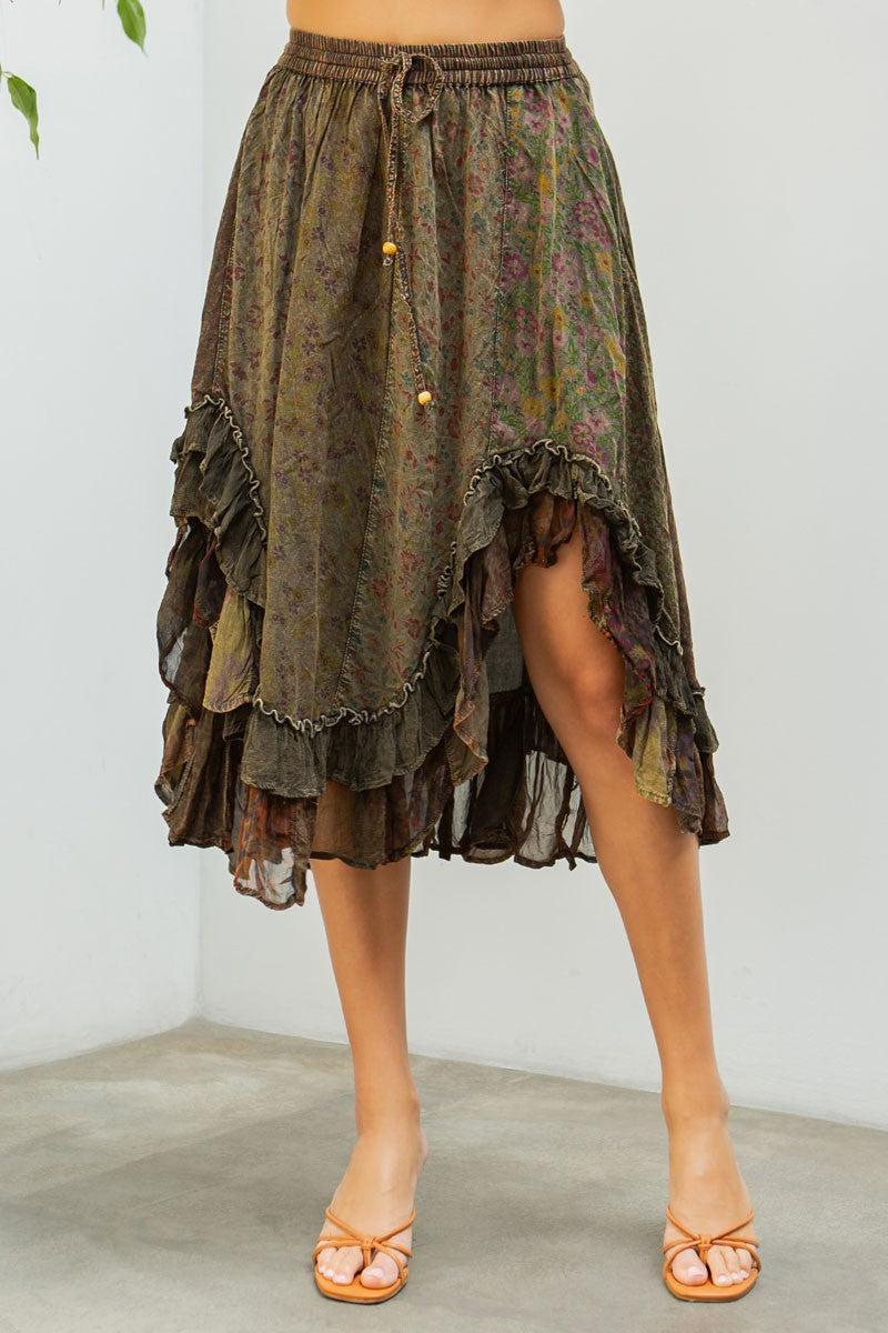 Midi Skirt With Rayon Print Patch Product Image