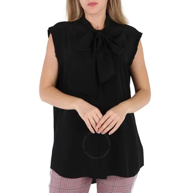 BURBERRY Ladies Kimmy Black Sleeveless Silk Crepe De Chine Tie-neck Shirt Product Image