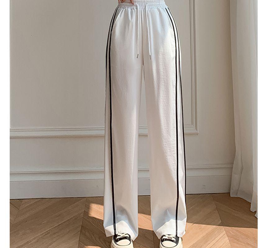 Drawstring Waist Two Tone Wide Leg Sweatpants Product Image