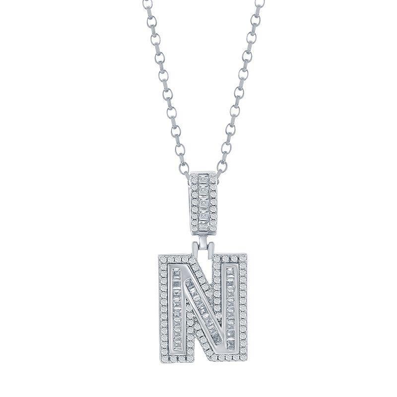 Argento Bella Sterling Silver Cubic Zirconia Initial Pendant Necklace, Womens Sterling R Product Image