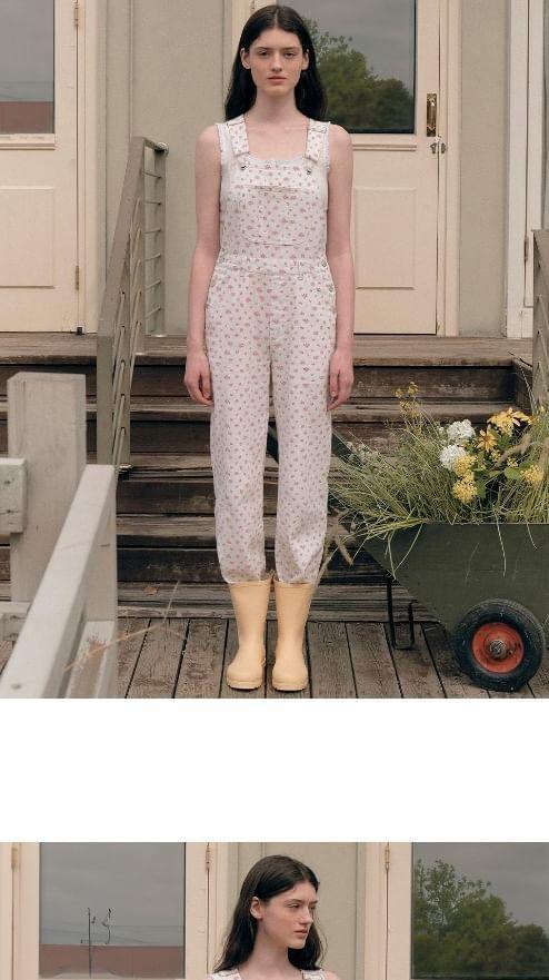 Ditsy Flower Overall Pants (White) Product Image