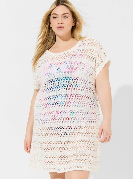 Mini Crochet Short Sleeve Cover-Up Dress Product Image