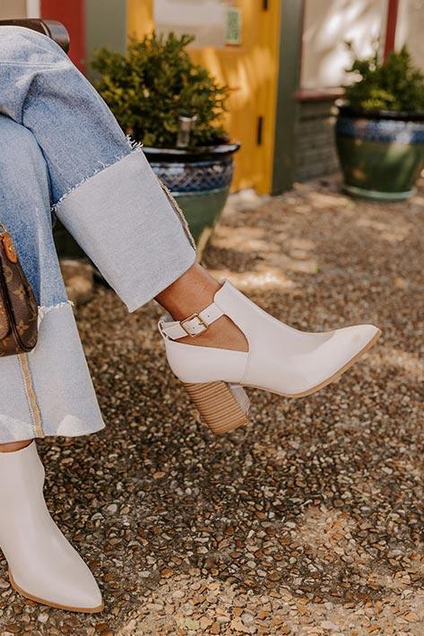 The Madelyn Faux Leather Bootie in Ivory Product Image